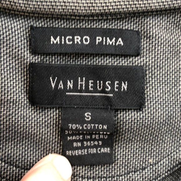 Van Heusen Mens Polo Shirt Small Short Sleeve Micro Pima Cotton Casual Gray - Picture 5 of 7